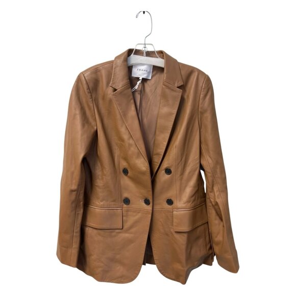 NWT FRAME ’70s Double-Breasted Leather Blazer Latte Size 6 - Picture 10 of 11